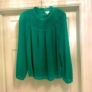 J Crew, kelly green, Swiss polka dot blouse, new condition